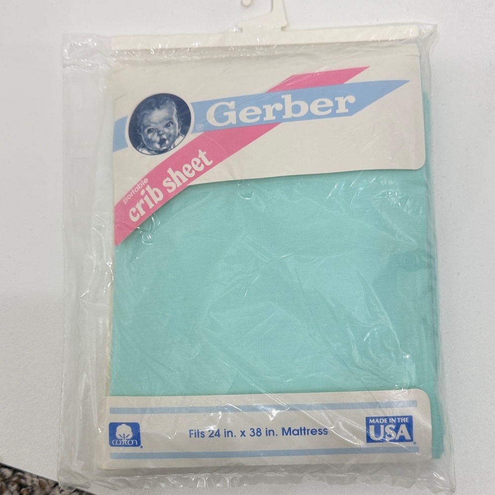 Gerber Vintage portable crib sheet blue green 100% pure cotton 24” x 38”. NWT.